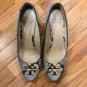 Tory Burch Snakeskin Pattern Flats with Gold Logo